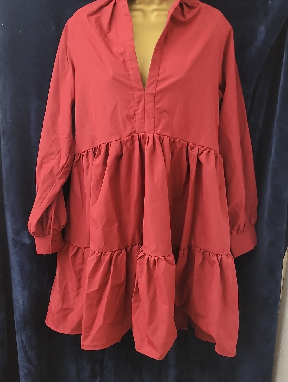 Tiered V-Neck Red Babydoll Dress